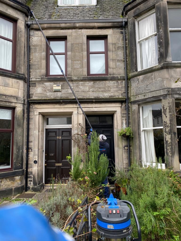 Exterior Cleaning Services Ltd sky vac in action cleaning gutters in Dalgety Bay